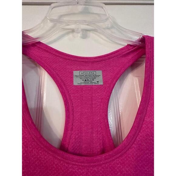 ATHLETA Racerback Tank Top Womens Size Medium Hot Pink Ruched Sides Workout - Picture 4 of 6